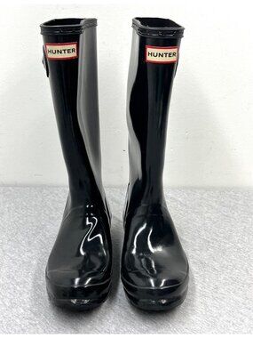 Hunter‎ Womens Tall Black Gloss Rain Boots Size 6 US